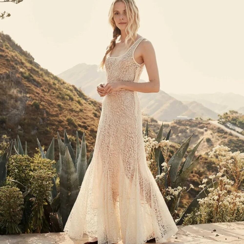 Doen Sheer Lace Maxi Dress in Cream